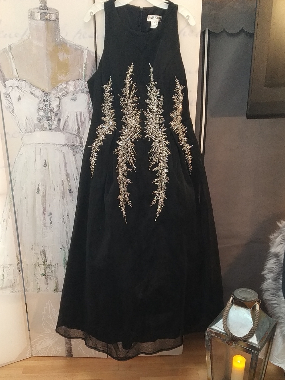 Black Silver Sequins Embroidered A-Line Bridal Formal Dress